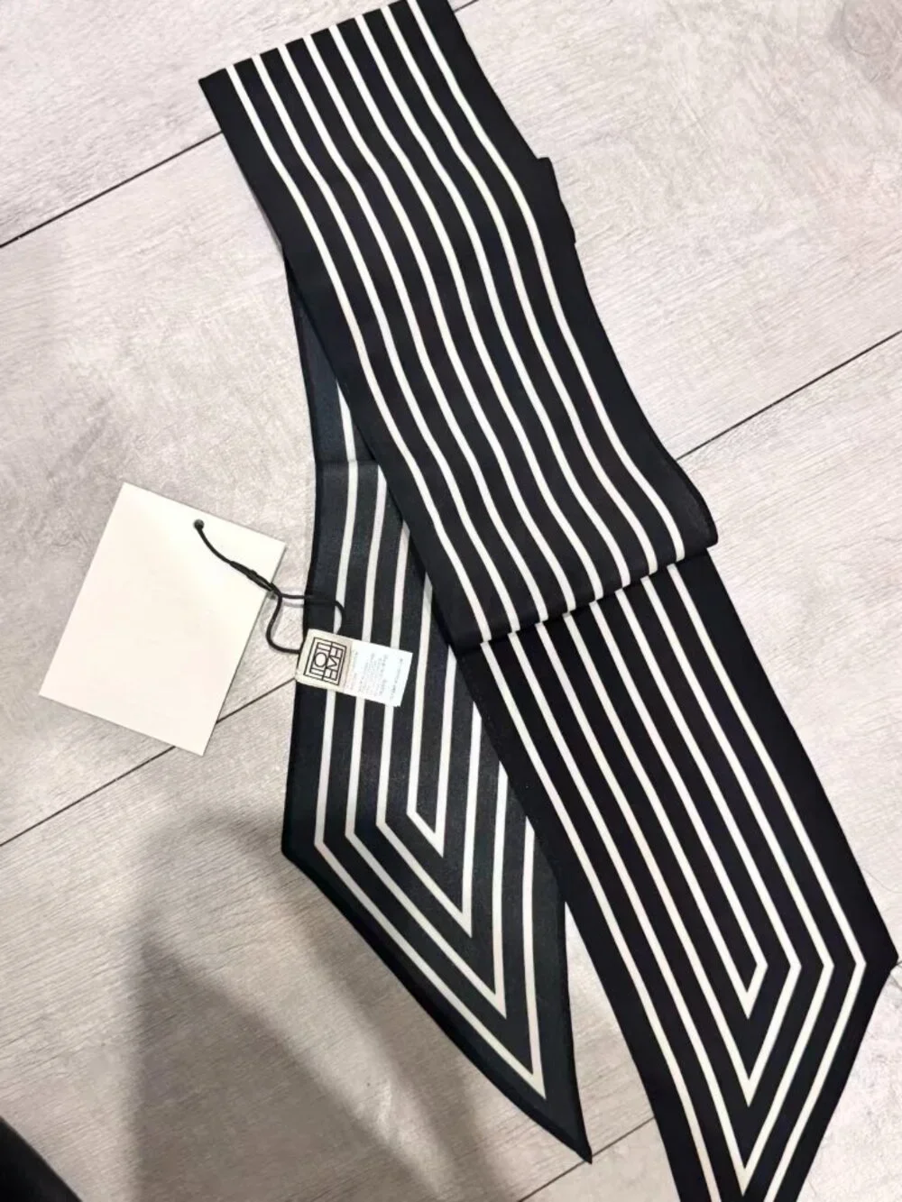 TOTEME Black & White Striped Skinny Silk Scarf
